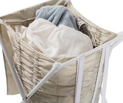 White & Beige Bounce-Back Laundry Hamper