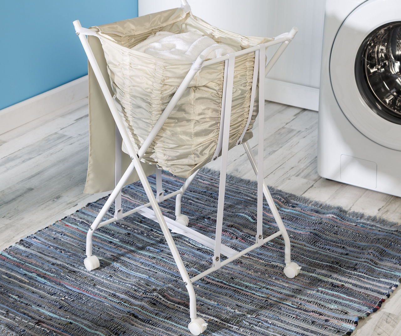 White & Beige Bounce-Back Laundry Hamper