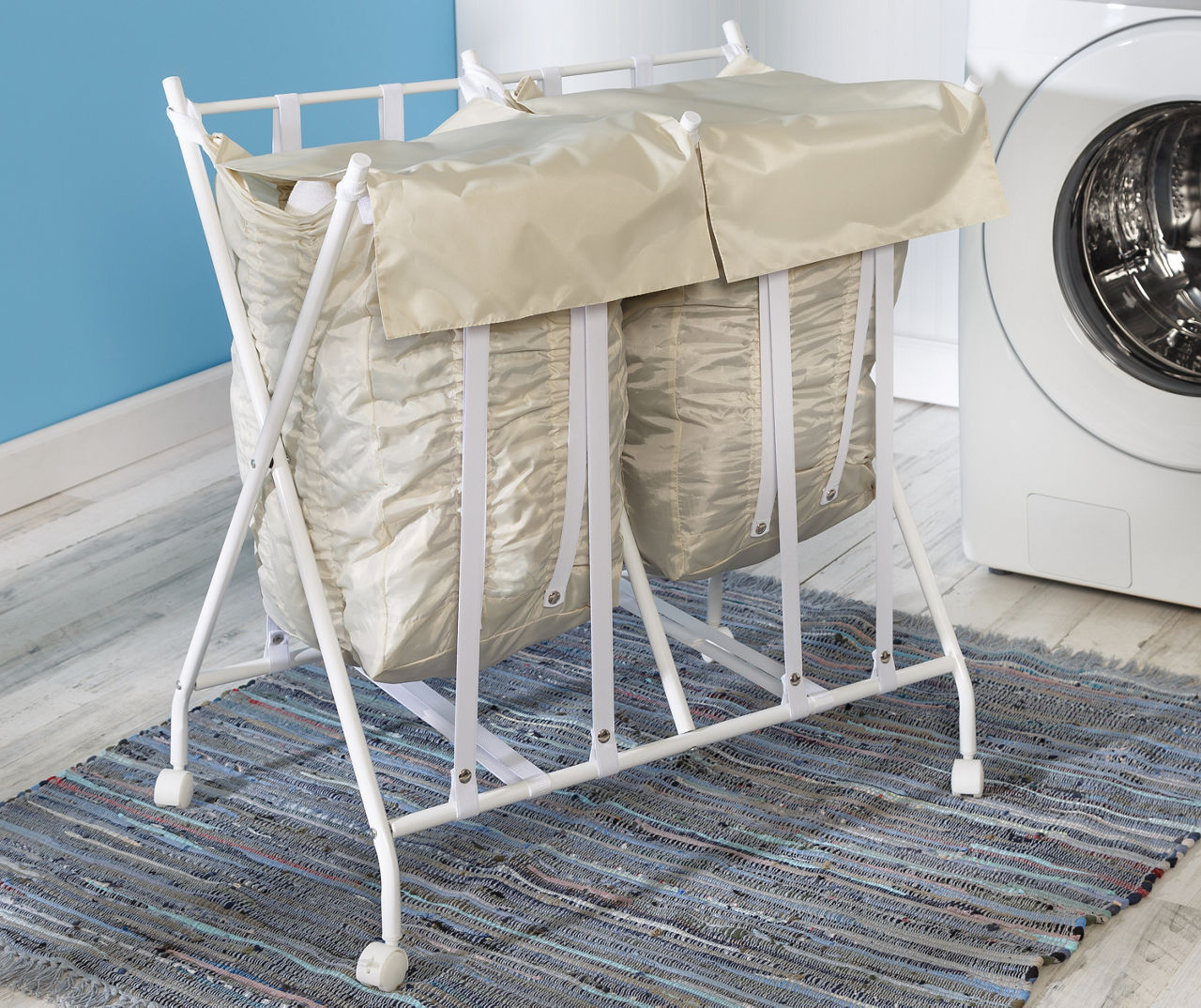 White & Beige Double Bounce-Back Laundry Hamper