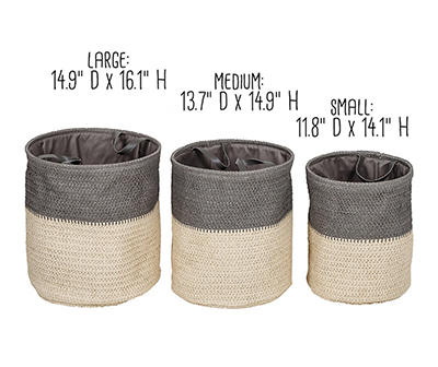Gray & Beige Woven 3-Piece Flexible Laundry Hamper Set