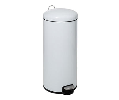 White Stainless Steel 8-Gal. Round Pedal Soft-Close Trash Can