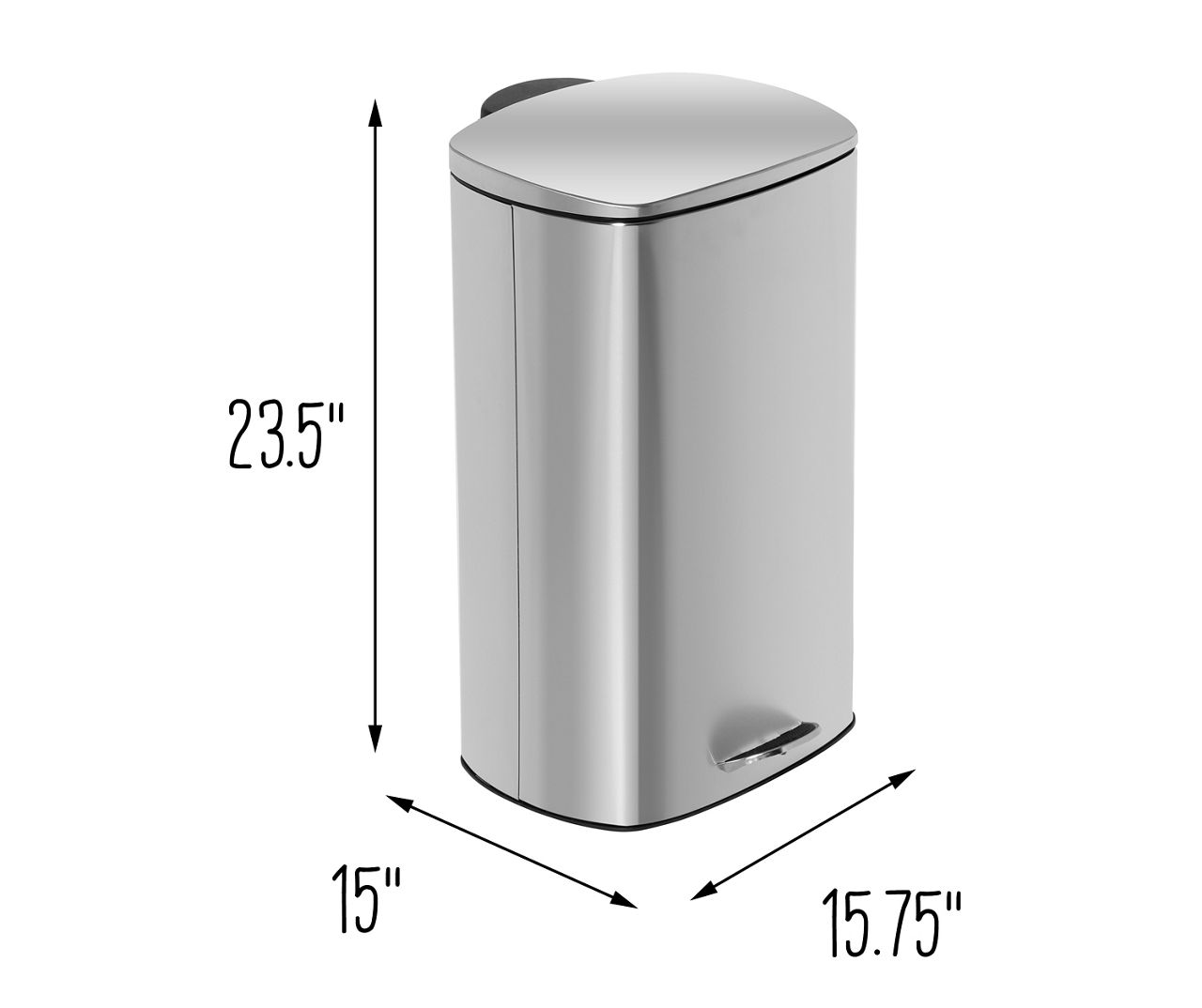 Stainless Steel 10.5-Gal. Rectangular Pedal Soft-Close Trash Can