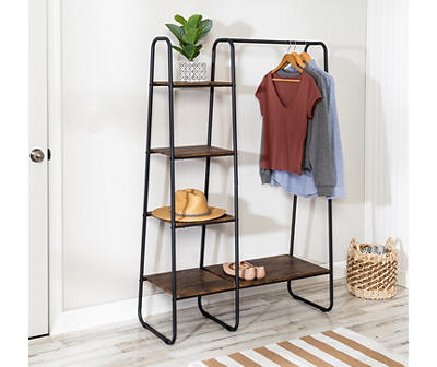 Black & Brown Garment Rack With Wood Shelves