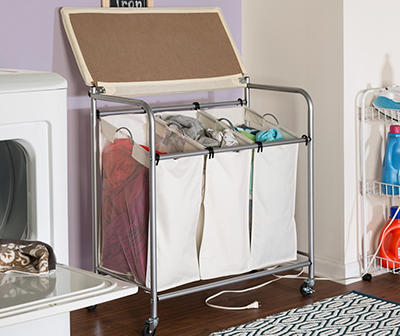 Beige Triple Laundry Sorter & Ironing Table