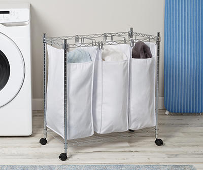 White & Chrome Urban Triple Laundry Sorter