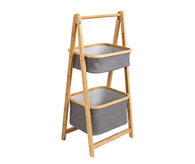 Gray & Natural Bamboo 2-Tier Collapsible A-Frame Shelf