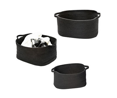 Black Cotton Coil 3-Piece Storage Basket Set