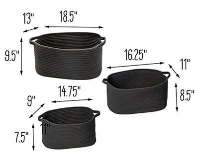 Black Cotton Coil 3-Piece Storage Basket Set