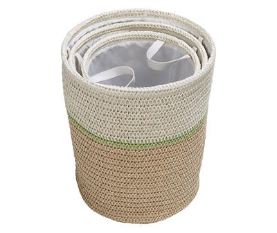 Natural & Tan 3-Piece Paper Straw Nesting Storage Basket Set