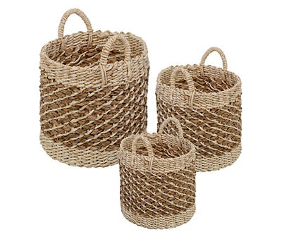 Natural Tea-Stained 3-Piece Woven Nesting Storage Basket Set