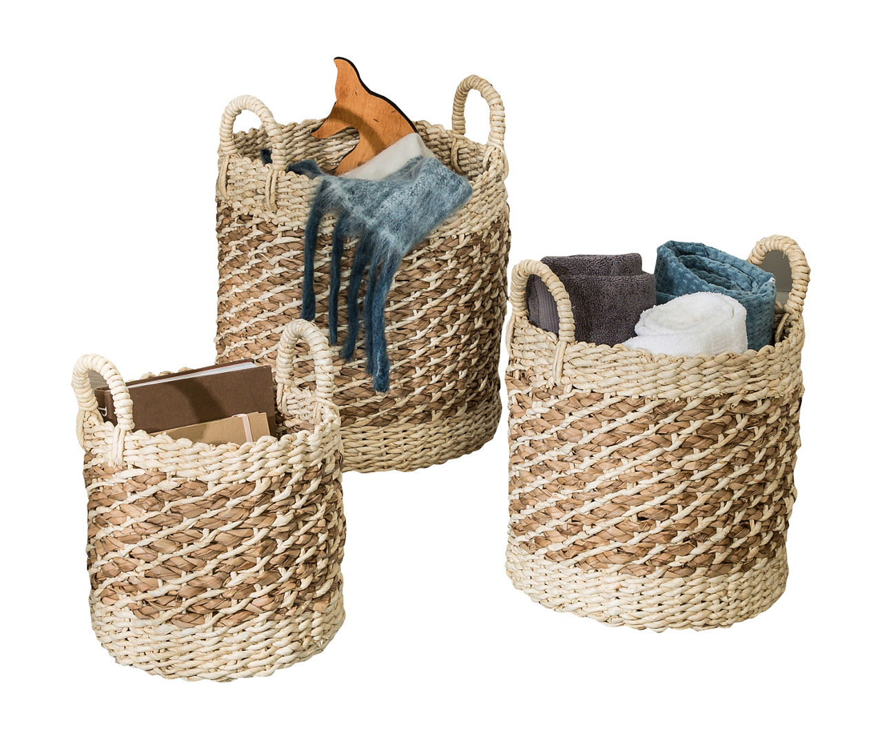 Natural Tea-Stained 3-Piece Woven Nesting Storage Basket Set