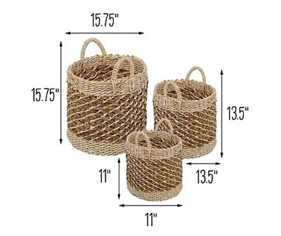 Natural Tea-Stained 3-Piece Woven Nesting Storage Basket Set