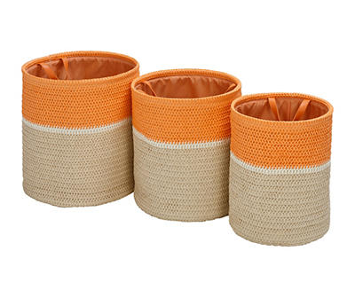 Natural & Orange 3-Piece Paper Straw Nesting Storage Basket Set