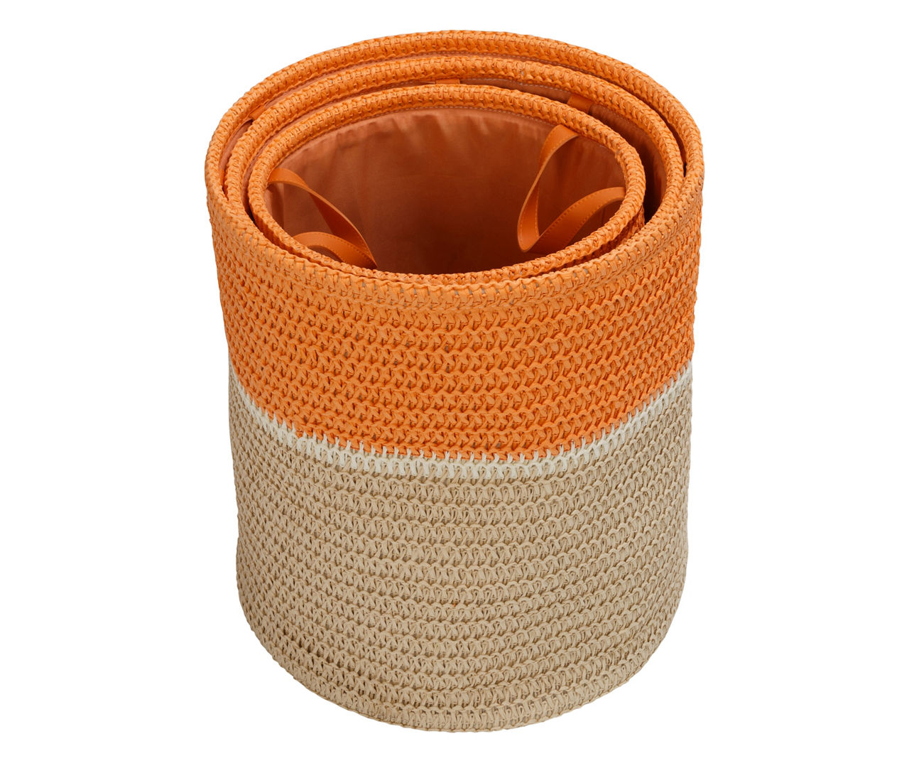 Natural & Orange 3-Piece Paper Straw Nesting Storage Basket Set