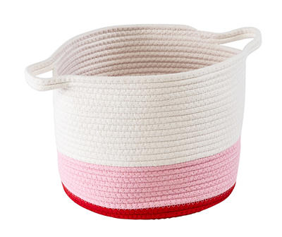 White, Pink & Red Cotton Rope 2-Piece Nesting Storage Basket Set