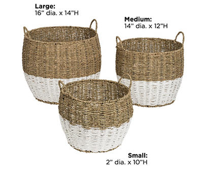 Natural & White Seagrass 3-Piece Nesting Storage Basket Set