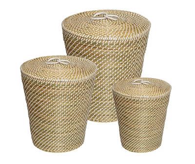 Natural Seagrass 3-Piece Nesting Storage Basket Set With Lids