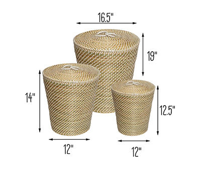 Natural Seagrass 3-Piece Nesting Storage Basket Set With Lids