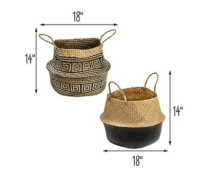 Natural & Black 2-Piece Folding Belly Storage Basket Set