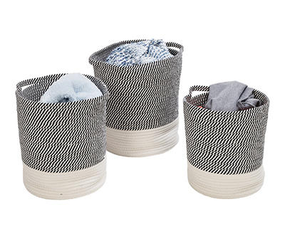 Gray & White Stripe 3-Piece Cotton Rope Nesting Basket Set