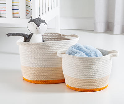 White & Orange Cotton Rope 2-Piece Nesting Storage Basket Set