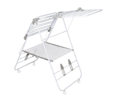White Expandable Folding-Wing Wheeled Drying Rack