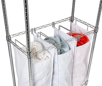 Chrome & White Triple Laundry Hamper & Garment Rack