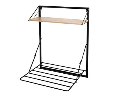 Black & Maple-Finish Wall-Mounted Drying Rack With Shelf