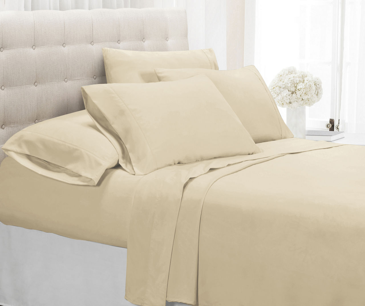 1800-Series Cream Brushed Microfiber Queen 6-Piece Sheet Set