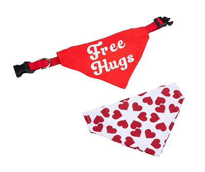 Pet Large "Free Hugs" Red Hearts 2-Piece Bandana Collar Set