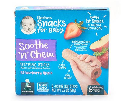 Strawberry Apple Soothe N Chew Teething Sticks, 6-Pack