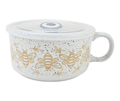 White & Beige Bees Souper Stoneware Mug, 22 Oz.