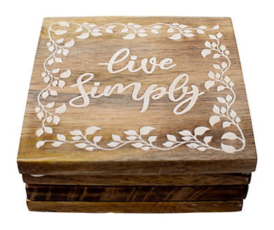 "Live Simply" Floral Square Wood Coasters, 4-Pack