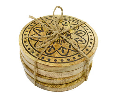 Medallion Mango Wood Round Coasters, 4-Pack