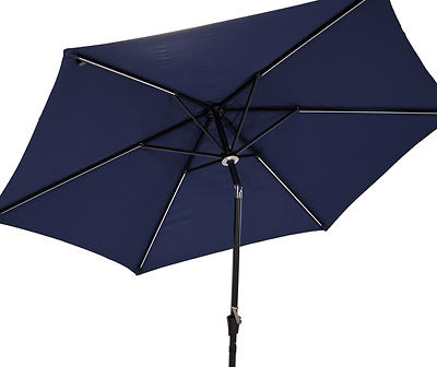 9' Navy Solar Light Tilt Market Patio Umbrella