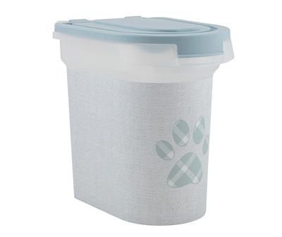 Blue Plaid Paw Print Pet Food Storage Container with Scoop, 15 lbs.