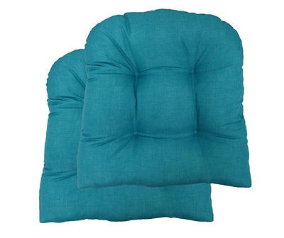 Turquoise Tufted Outdoor Wicker Seat Cushions, 2-Pack