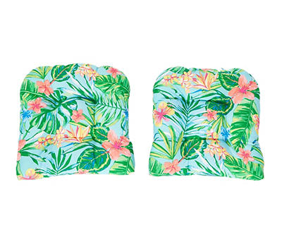 Tropical Turquoise Outdoor Wicker Seat Cushions, 2-Pack