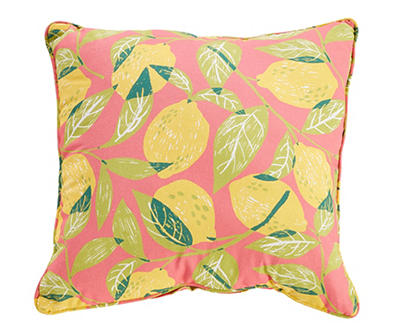 Coral & Yellow Lemon Stamp Throw Pillow
