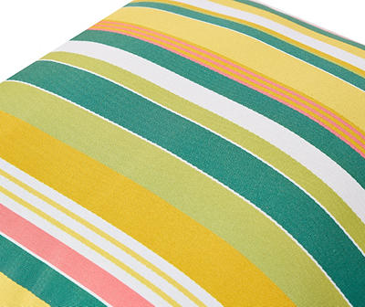 Yellow, Green & Coral Stripe Throw Pillow