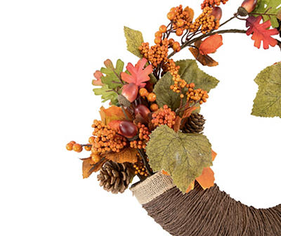 20" Acorn, Berry & Pinecone Cornucopia Wreath