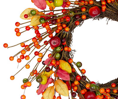 18" Berry, Leaf & Apple Twig Wreath