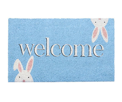 "Welcome" Light Blue Bunny Coir Doormat