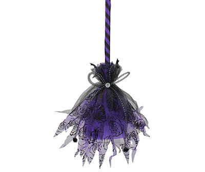 29" Purple & Black Witch Broom Animated Decor