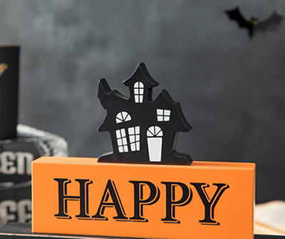 "Happy Halloween" Haunted House Block Stack Tabletop Decor