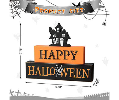 "Happy Halloween" Haunted House Block Stack Tabletop Decor