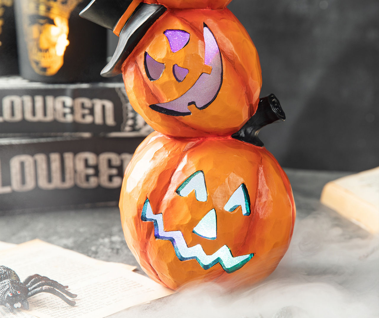 Witch Hat Pumpkin Stack Flashing LED Tabletop Decor