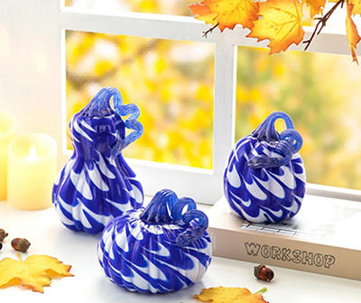 Blue & White Swirl 3-Piece Glass Pumpkin Set