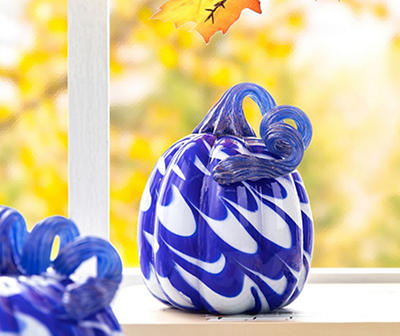 Blue & White Swirl 3-Piece Glass Pumpkin Set