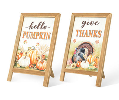 "Hello Pumpkin" & "Give Thanks" Pumpkin & Turkey 2-Piece Easel Tabletop Decor Set